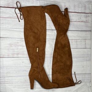 Vepose Tan Over-the-Knee Boots with Zipper